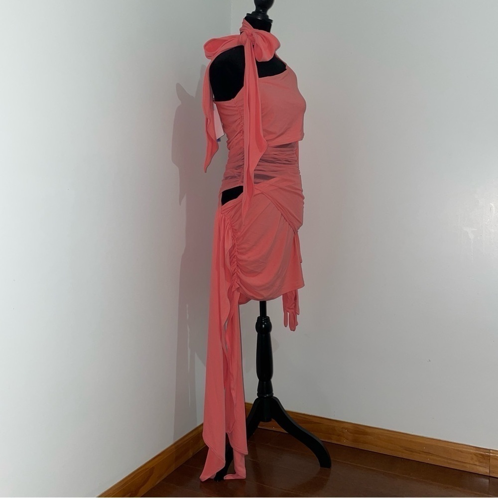 NEW! Mugler x H&M- Collector’s Edition Knot-Detail One-Shoulder Dress Pink M - Picture 9 of 16